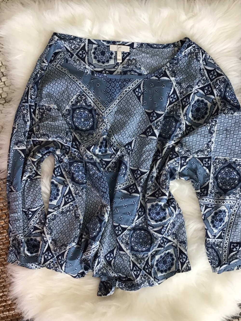 Joie Blue Patterned Long Sleeve Blouse